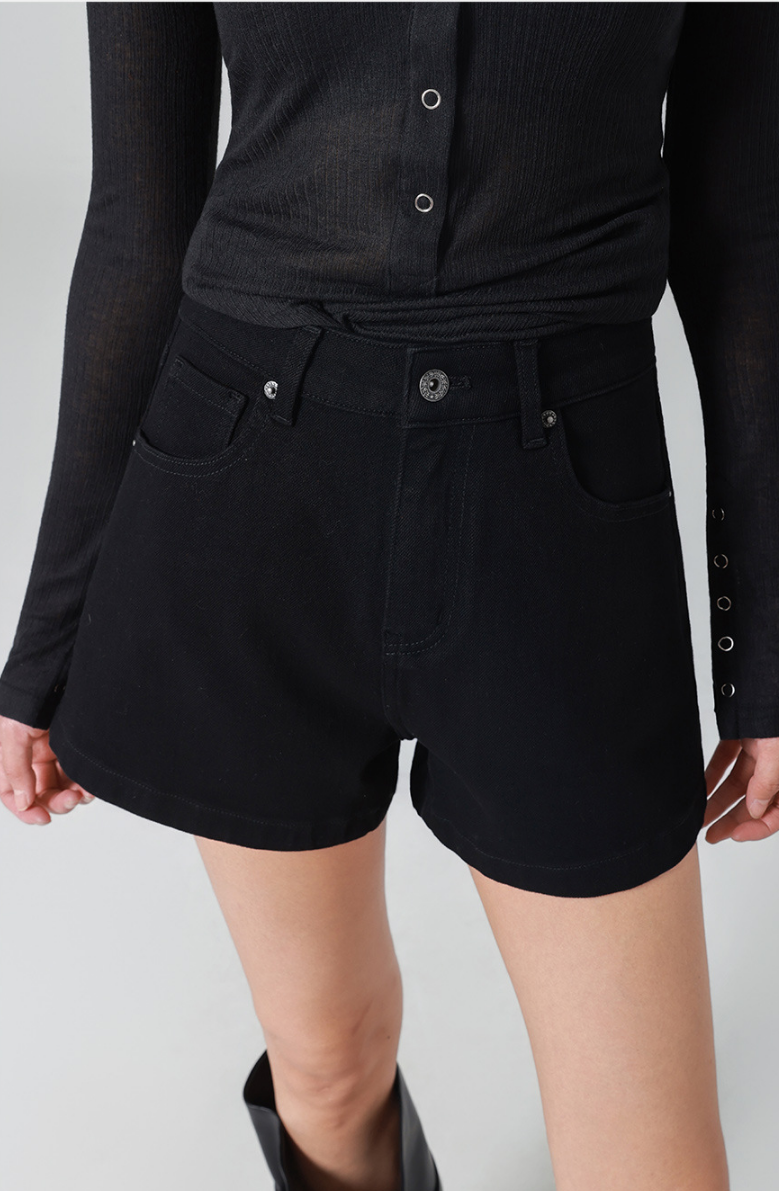 High-waisted denim shorts, comfortable and slimming