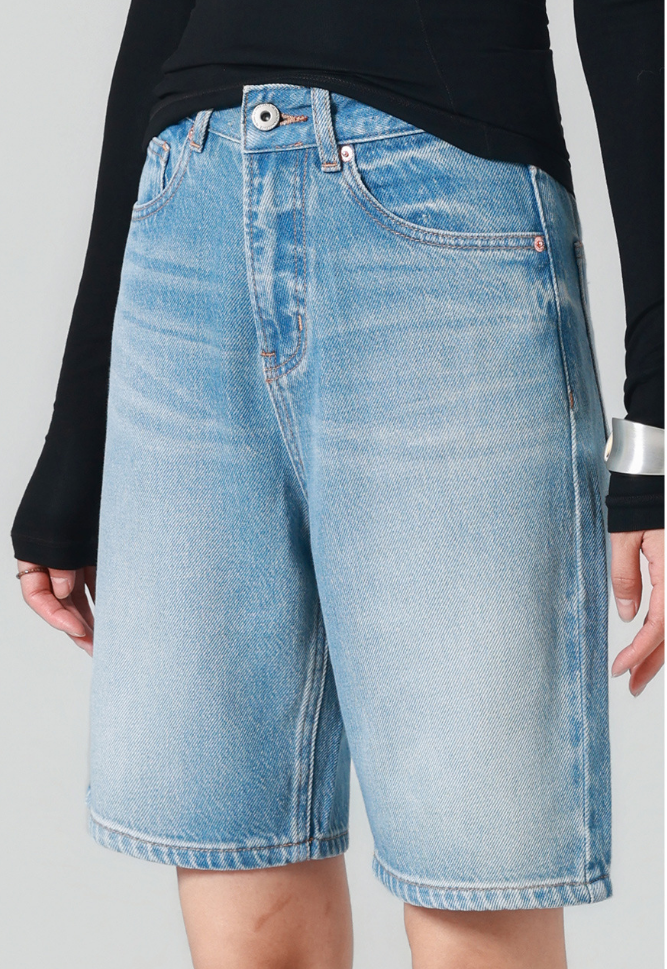 High-waist jeans, women's straight-leg 5-point pants