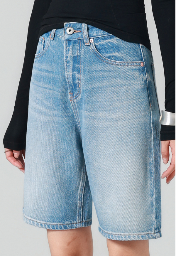 High-waist jeans, women's straight-leg 5-point pants
