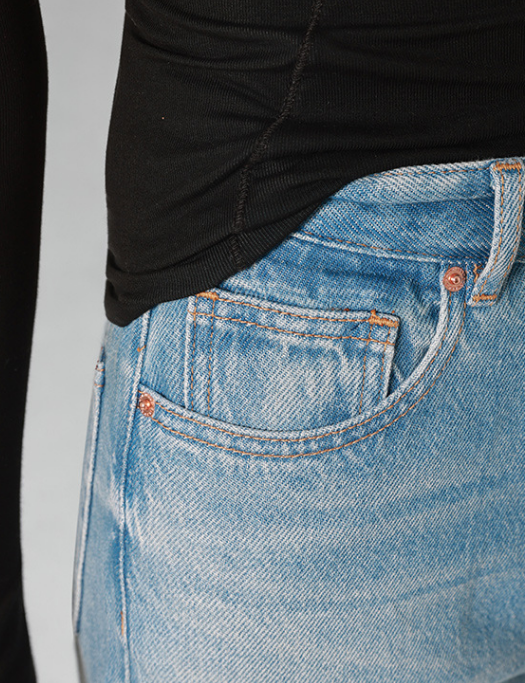 High-waist jeans, women's straight-leg 5-point pants
