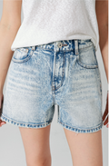 Vintage washed high-waist jeans, women's straight-leg shorts