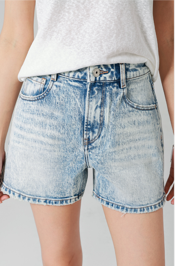 Vintage washed high-waist jeans, women's straight-leg shorts