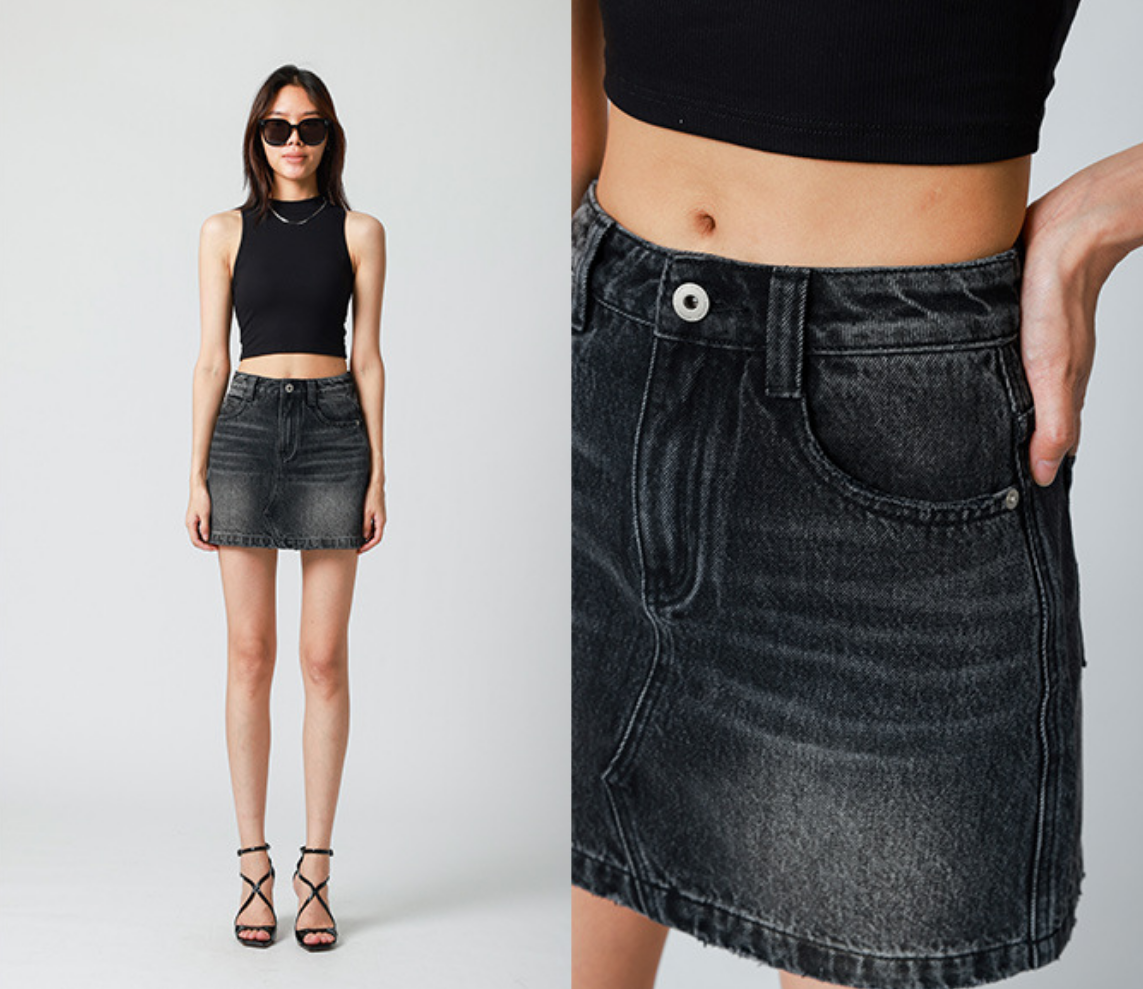 High-waisted pencil denim mini skirt