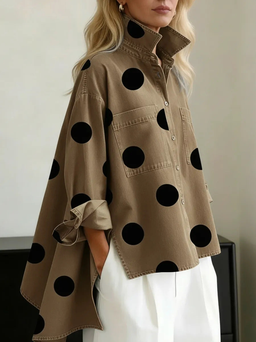 Women's windwave stand-collar shirt, loose and versatile long-sleeve casual jacket, fashionable and trendy top