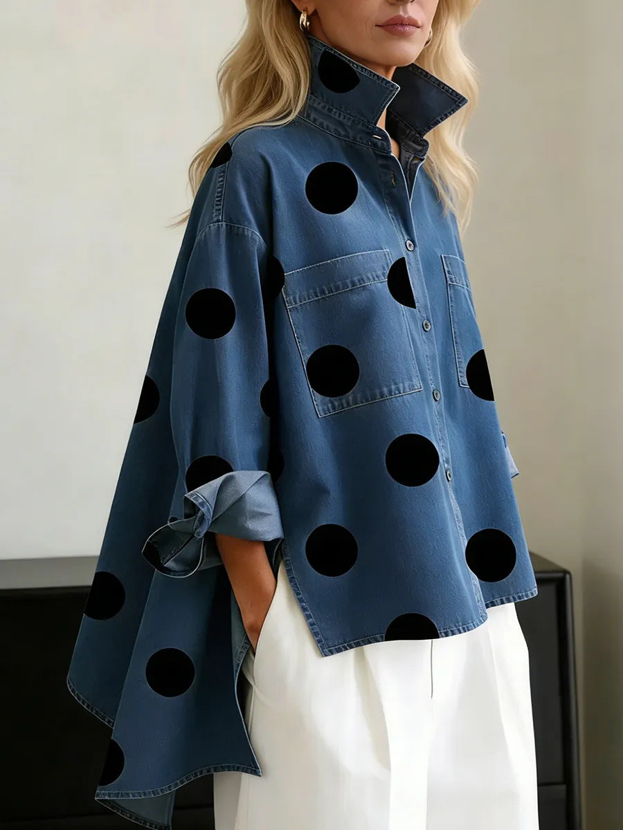 Women's windwave stand-collar shirt, loose and versatile long-sleeve casual jacket, fashionable and trendy top
