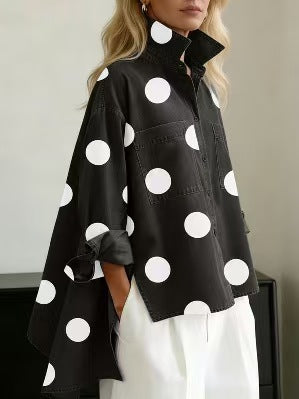 Women's windwave stand-collar shirt, loose and versatile long-sleeve casual jacket, fashionable and trendy top