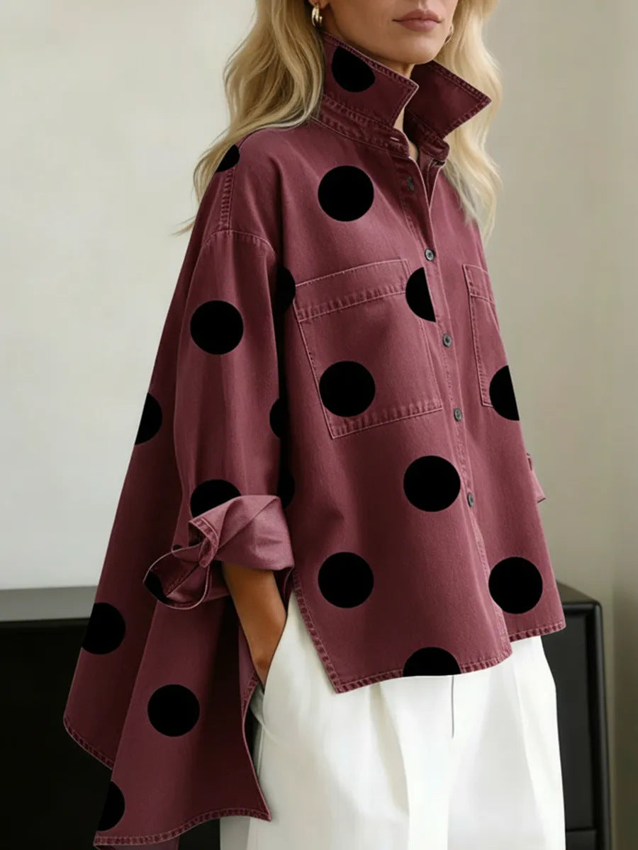 Women's windwave stand-collar shirt, loose and versatile long-sleeve casual jacket, fashionable and trendy top