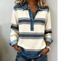 Striped denim lapel knit sweater