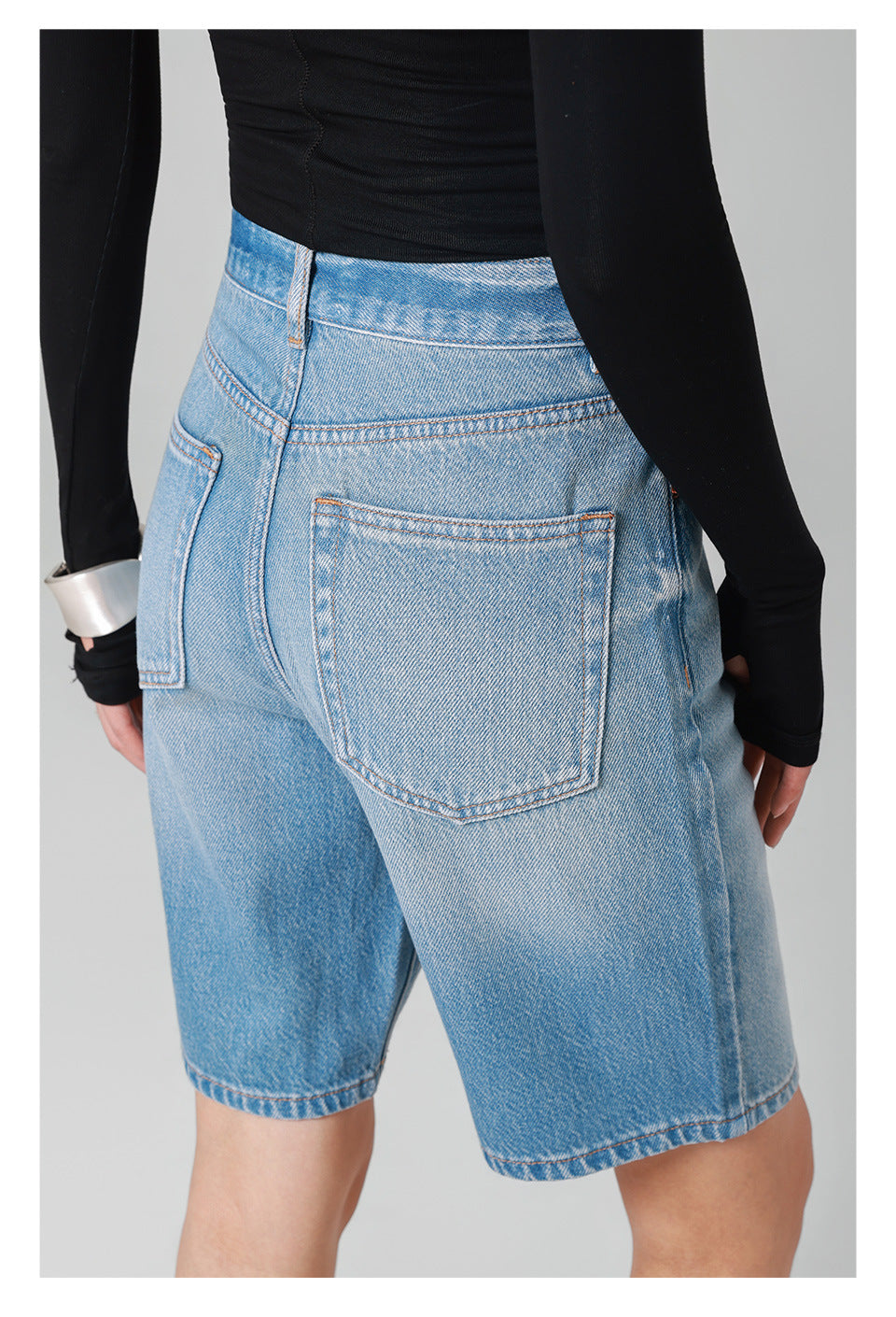 High-waist jeans, women's straight-leg 5-point pants